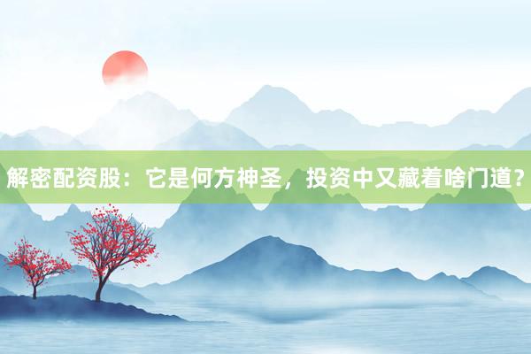 解密配资股：它是何方神圣，投资中又藏着啥门道？