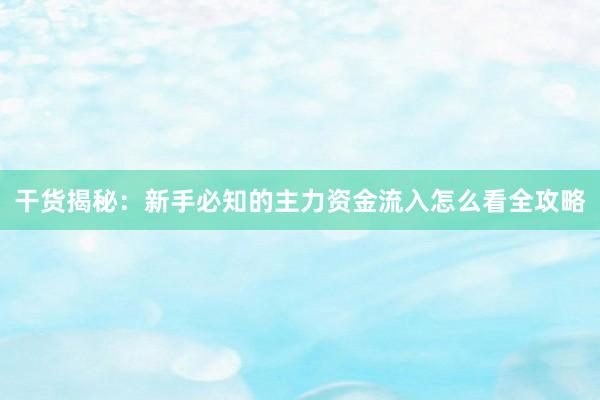 干货揭秘：新手必知的主力资金流入怎么看全攻略