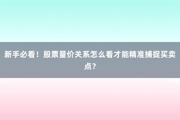 新手必看！股票量价关系怎么看才能精准捕捉买卖点？