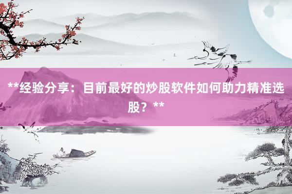 **经验分享:目前最好的炒股软件如何助力精准选股?**