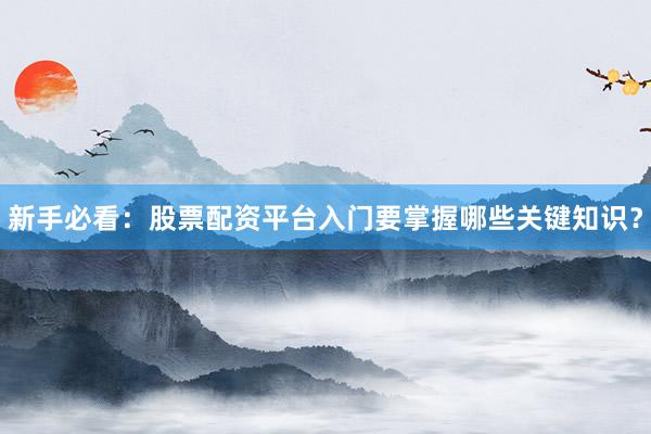 新手必看：股票配资平台入门要掌握哪些关键知识？