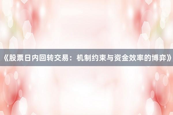 《股票日内回转交易：机制约束与资金效率的博弈》