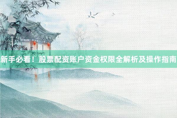 新手必看！股票配资账户资金权限全解析及操作指南