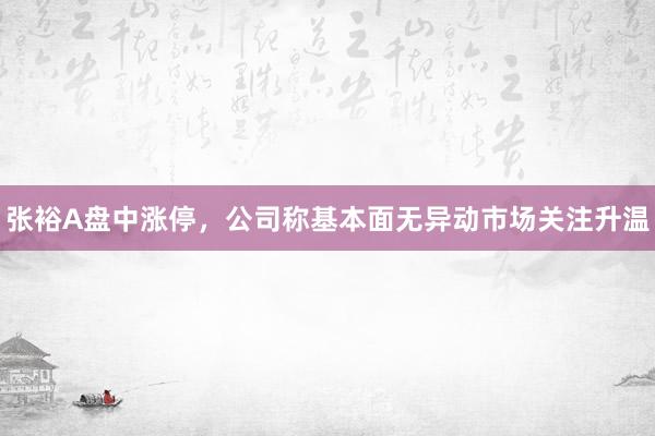 张裕A盘中涨停，公司称基本面无异动市场关注升温
