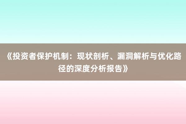 《投资者保护机制:现状剖析、漏洞解析与优化路径的深度分析报告》